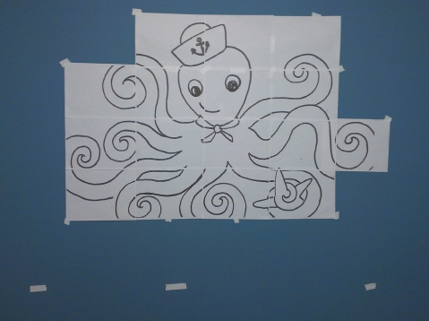 Octopus Mural in Progress Graphite Transfer