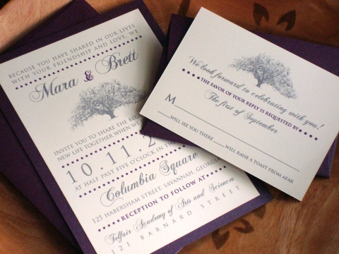 Purple and Grey Oak Tree Wedding Invitations
